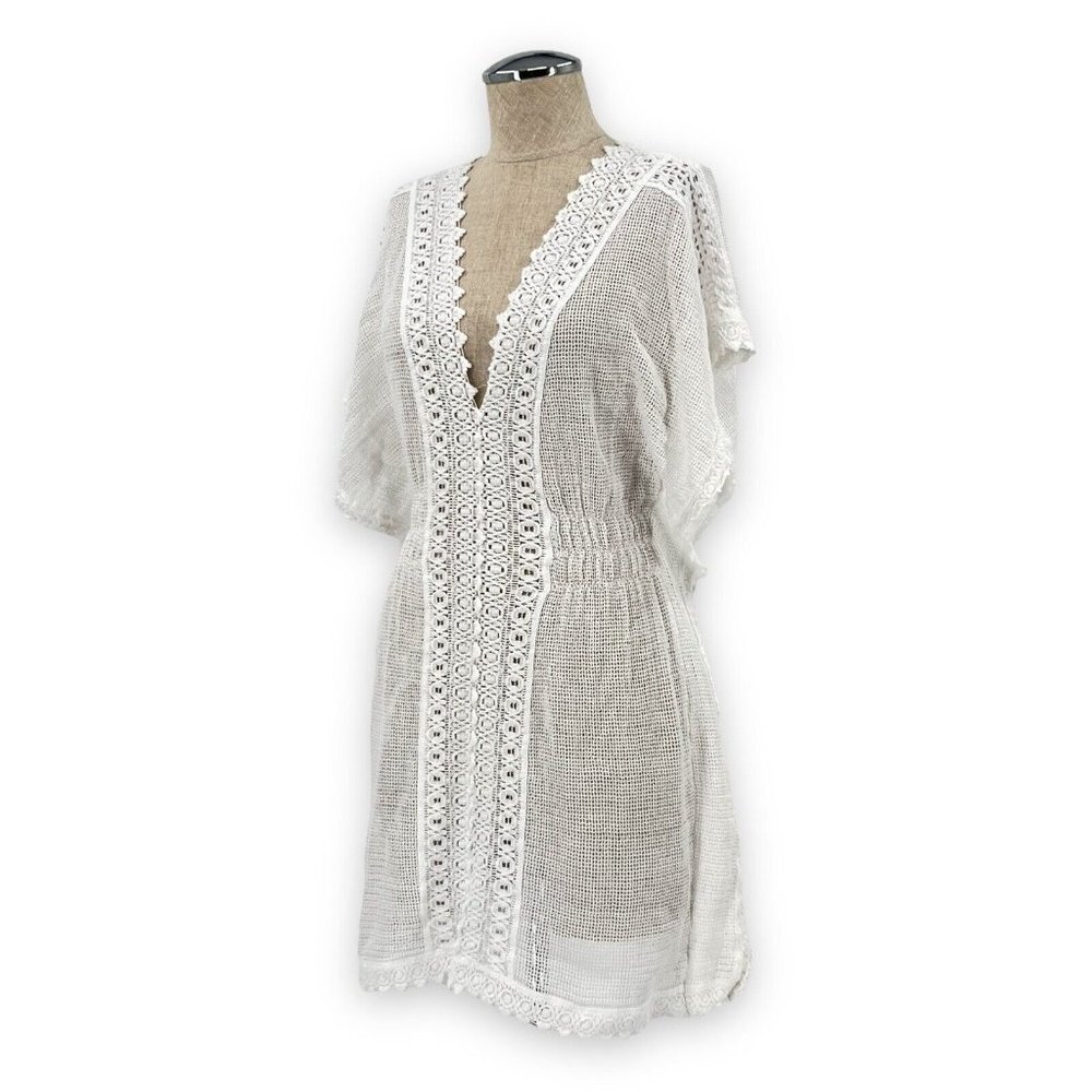 SEASPICE RESORT WEAR Mesh Cover Up Size S Classic Crochet Dress Beach Pool White - Picture 7 of 13